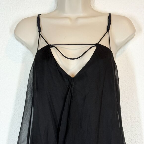Leon Max Black Handkerchief Silk Maxi Dress Witchy Whimsigoth Train Medium - Picture 8 of 16
